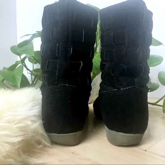 Vintage 80s Basket Weave Suede Ankle Boot Black 6 - Picture 3 of 8